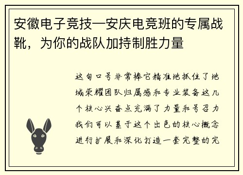 安徽电子竞技—安庆电竞班的专属战靴，为你的战队加持制胜力量